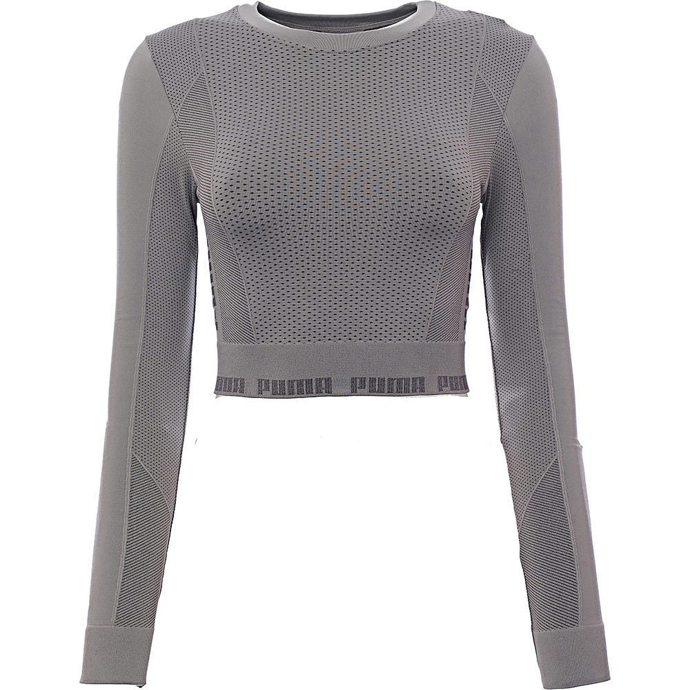 Puma Womens Charcoal Grey Training Evoknit Seamless LS Crop Top