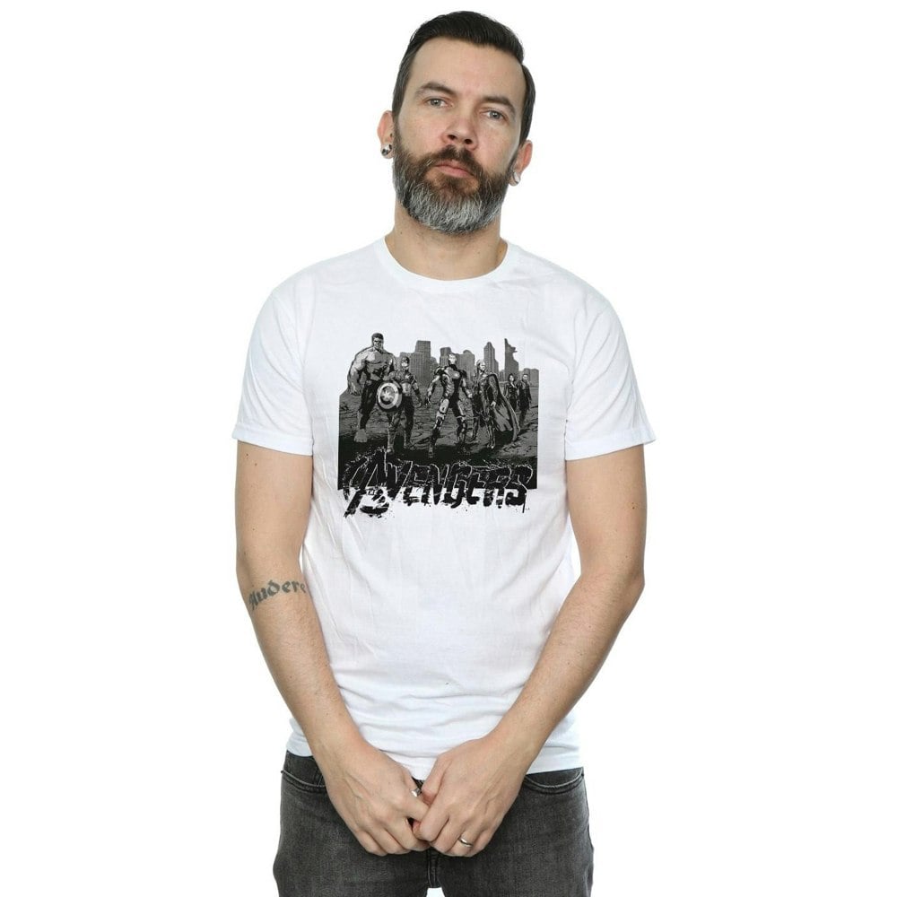 Marvel Mens Avengers Mono Team Art T-Shirt - White