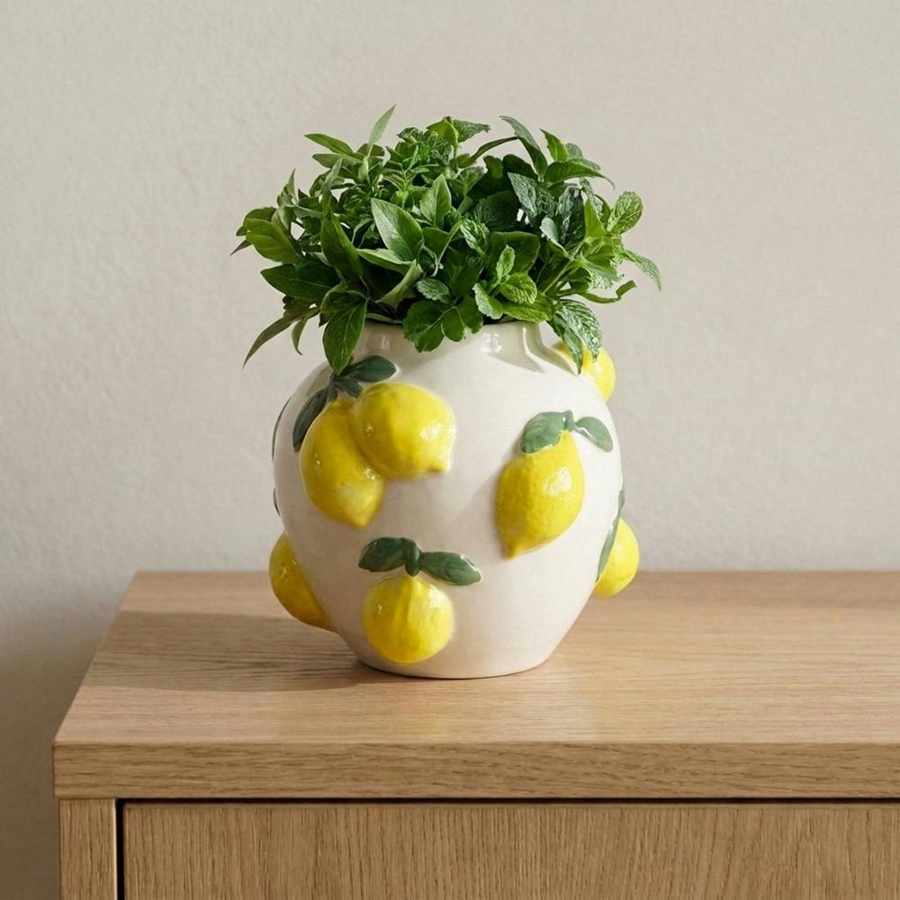 Garden Greatness Lemon Pattern Vibrant Display Vase