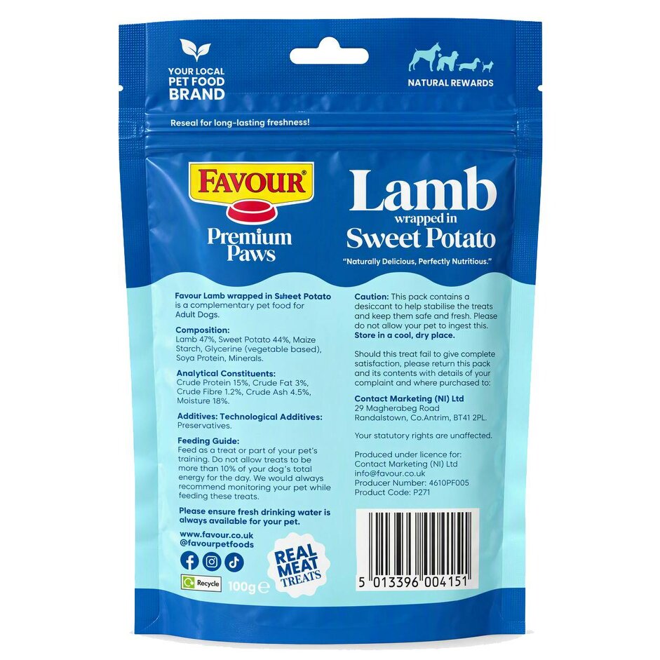 Favour Premium Paws Lamb wrapped in Sweet Potato 100g