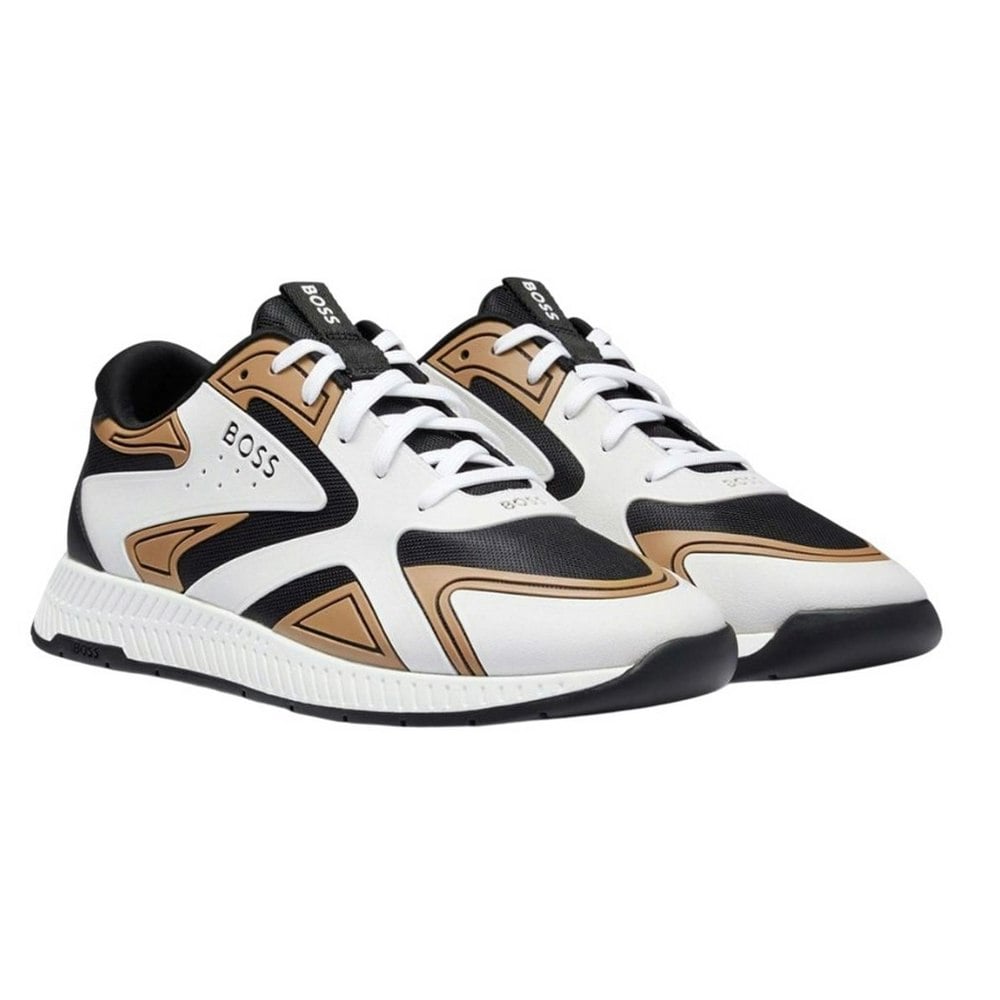 Boss Mens Titanium Leather Running Trainers - Beige