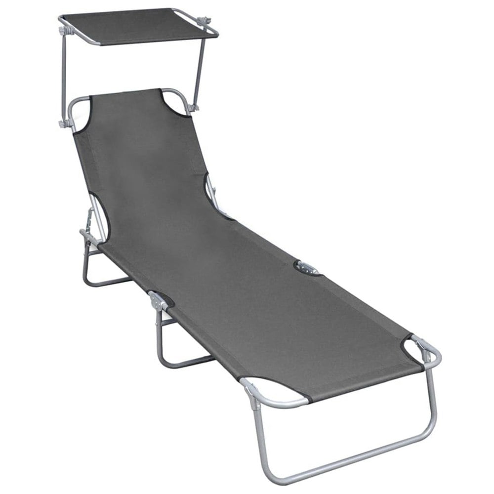 Berkfield Folding Sun Lounger with Canopy Grey Aluminium