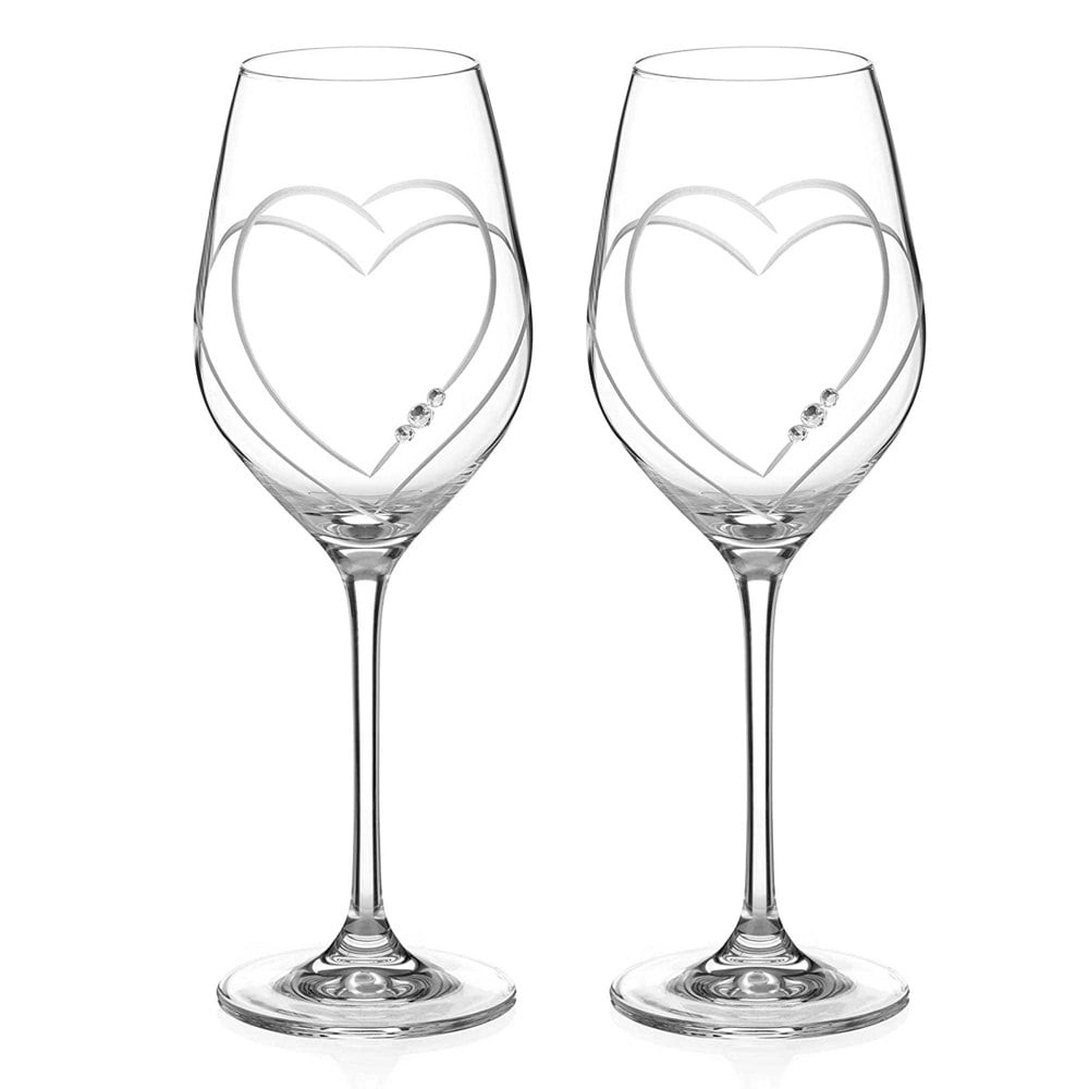 Diamante Toast Heart Wine Glasses Adorned with Swarovski Crystals – Set of 2