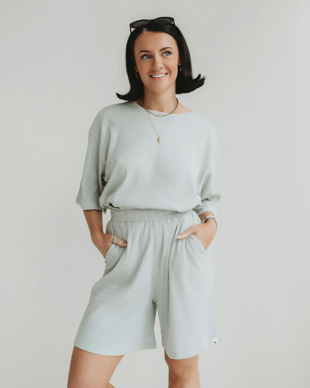 Audrey Light Green Rib Shorts- image 1