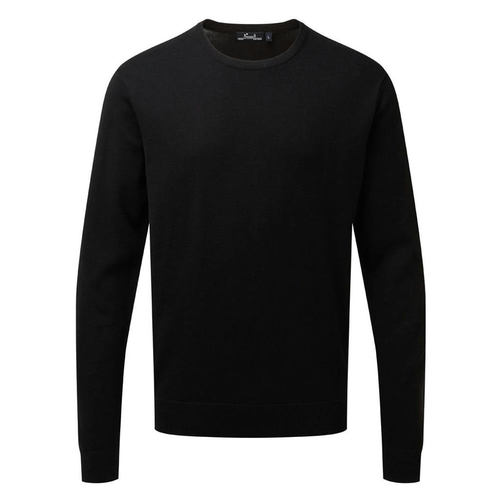 Premier Adults Unisex Cotton Rich Crew Neck Sweater - Black - Black