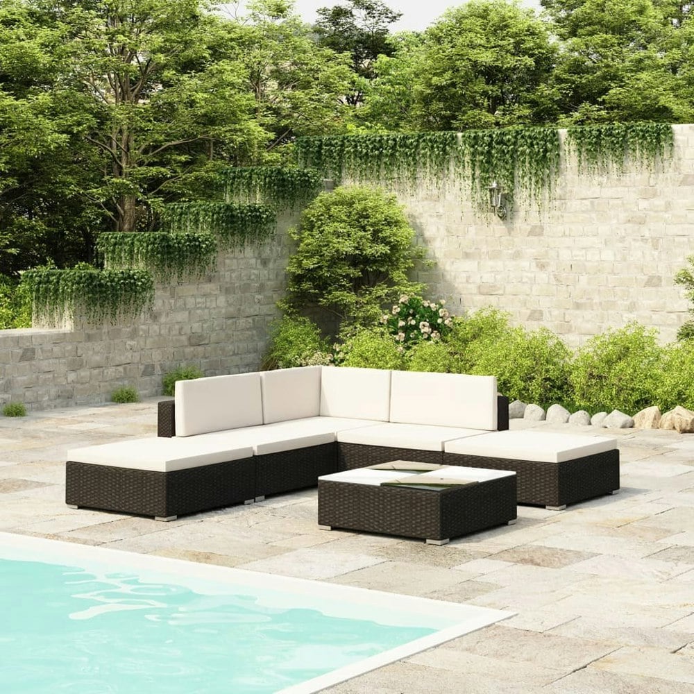 Berkfield 6 Piece Garden Lounge Set with Cushions Poly Rattan Black