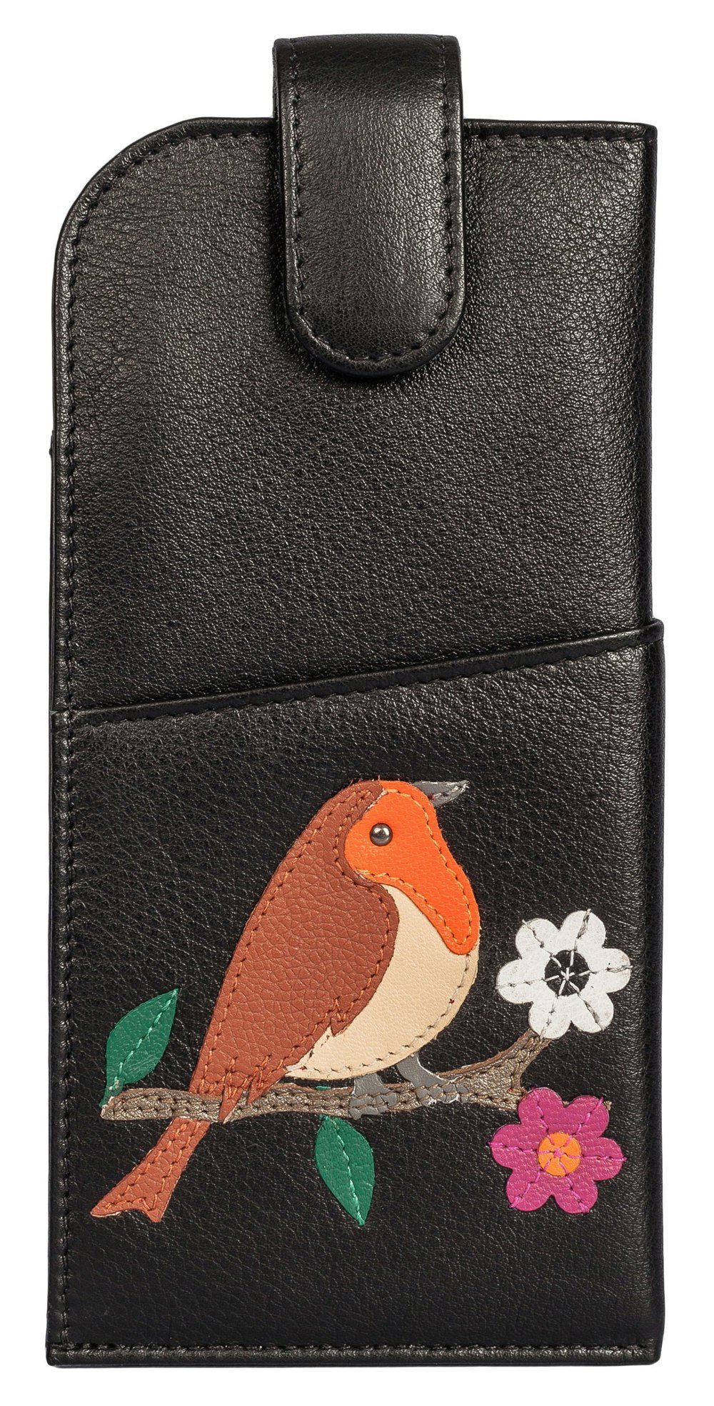Mala Leather Robin Applique Stitched Leather Wide Fitting Glasses Case