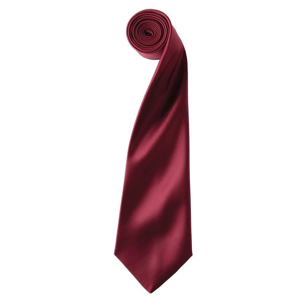 Premier Mens Plain Satin Tie (Narrow Blade) - Burgundy - One Size - Burgundy