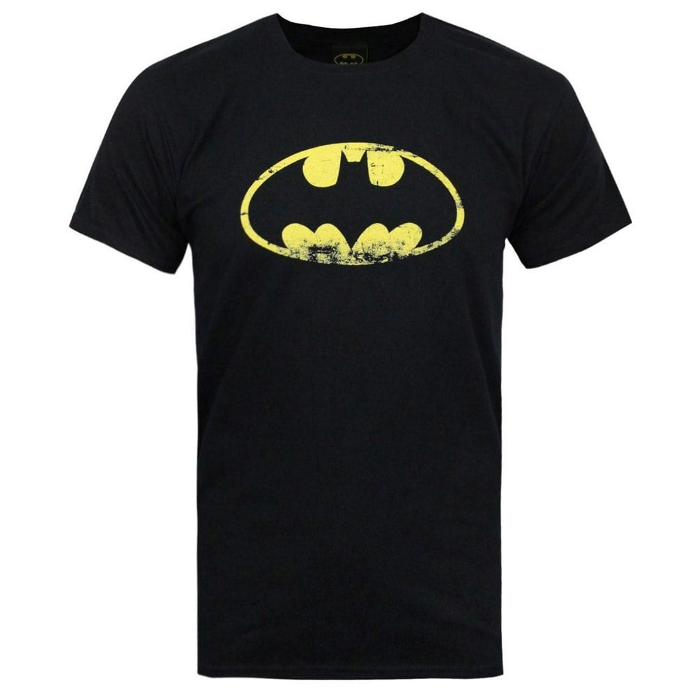 Batman Official Mens Distressed Emblem T-Shirt - Black