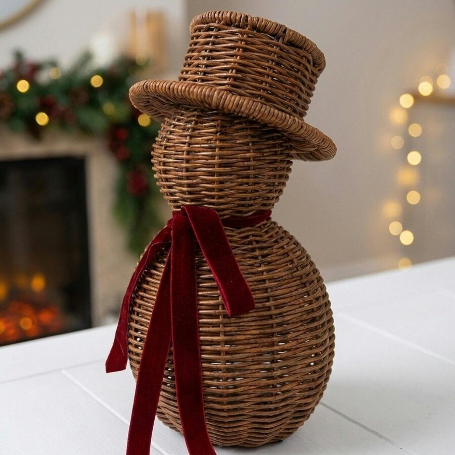 Garden Greatness Woven Rattan Snowman Christmas Decoration