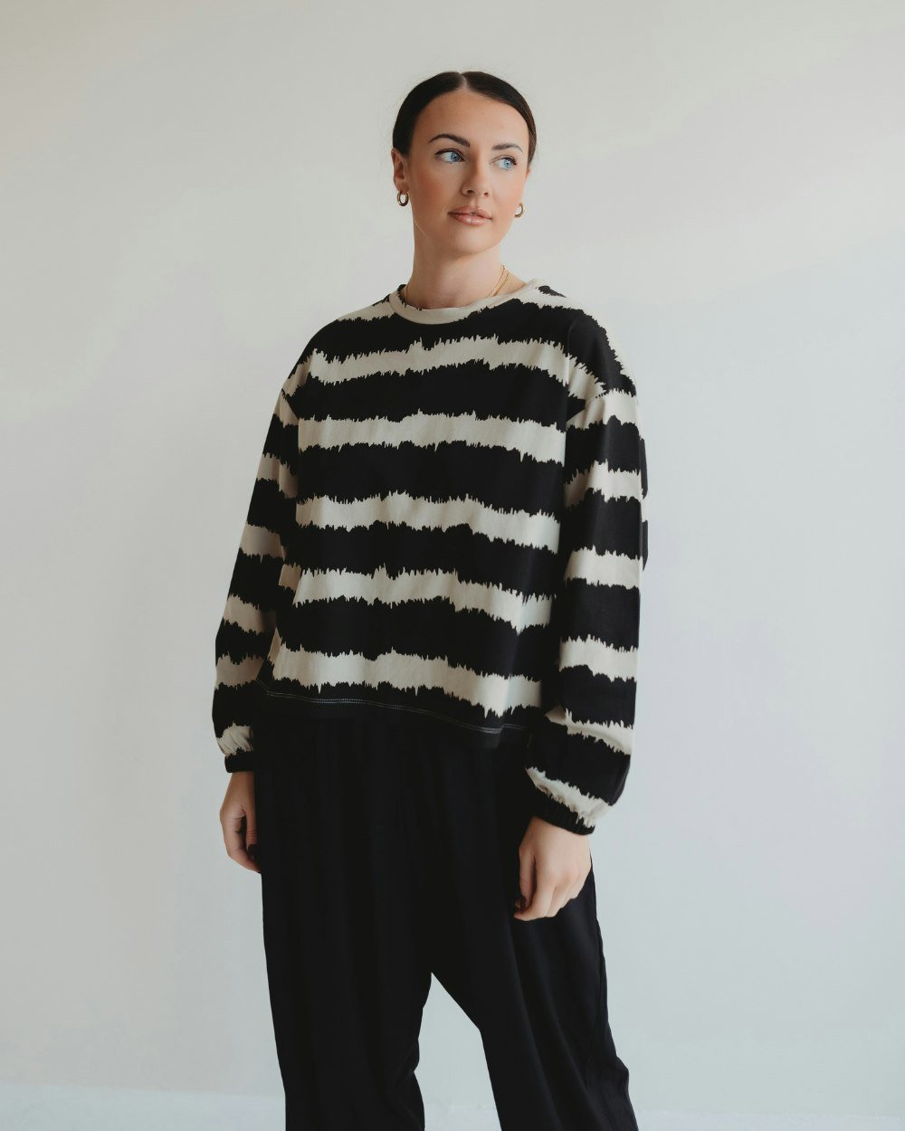 azo free Ivy Black Wavy Stripe Print Sweatshirt- image 1
