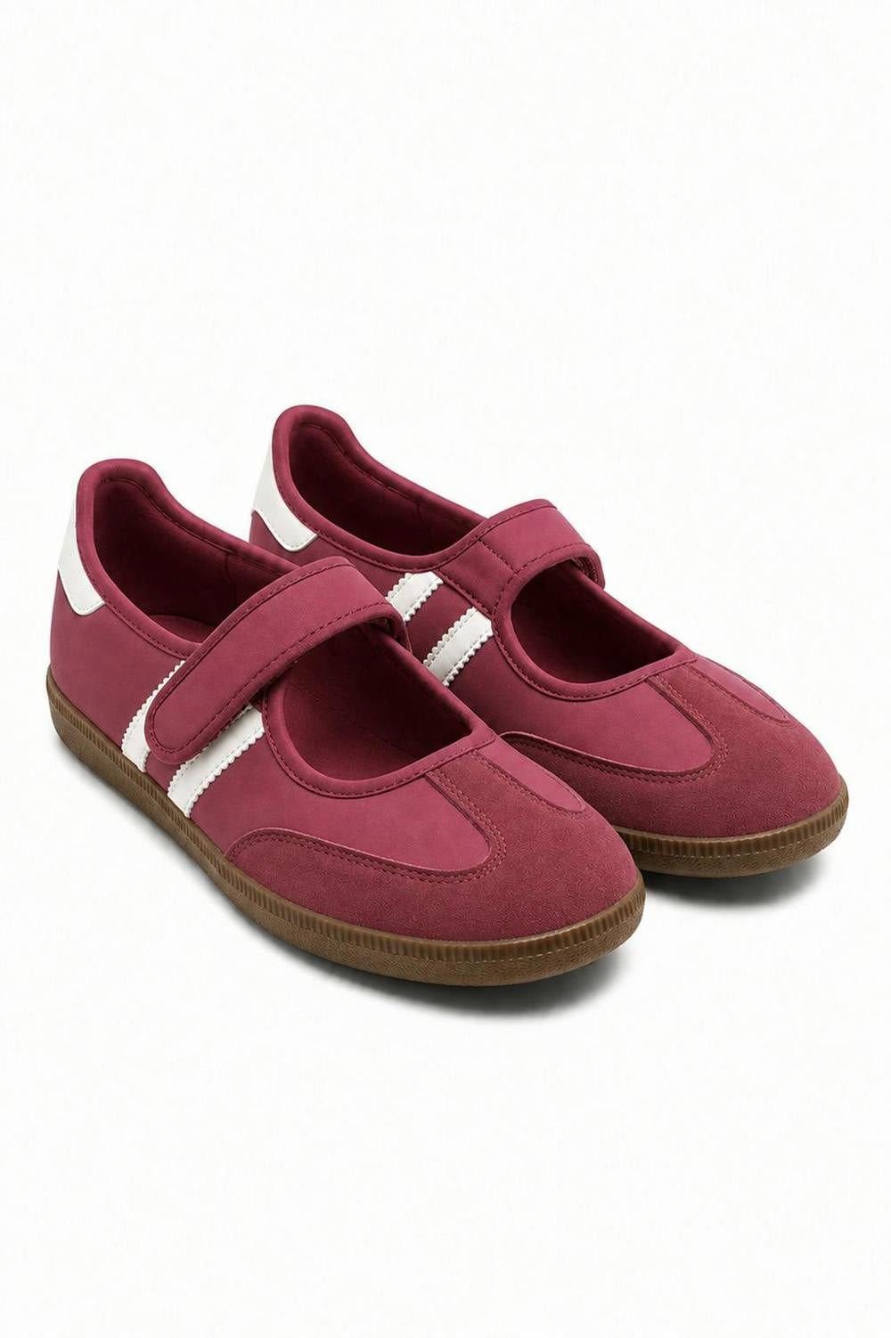 Love Lemonade Comfort Mary Jane Padded Footbed Slip On Trainers Burgundy