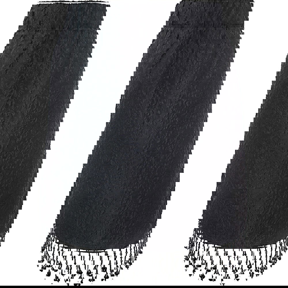 Ganni Womens Jacquard Organza Bead Fringe Mini Skirt in Black