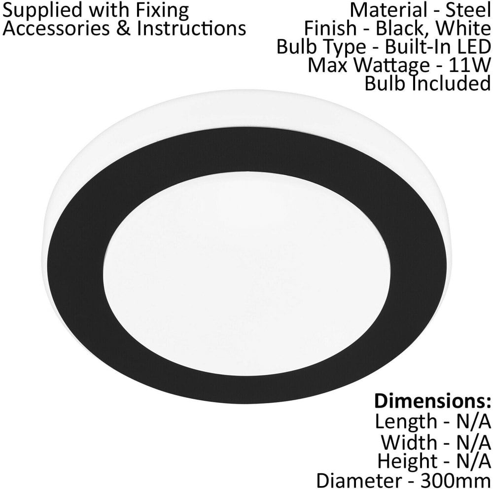 Wall Flush Ceiling Light Colour Black White Shade White Plastic Bulb LED 11W Loops