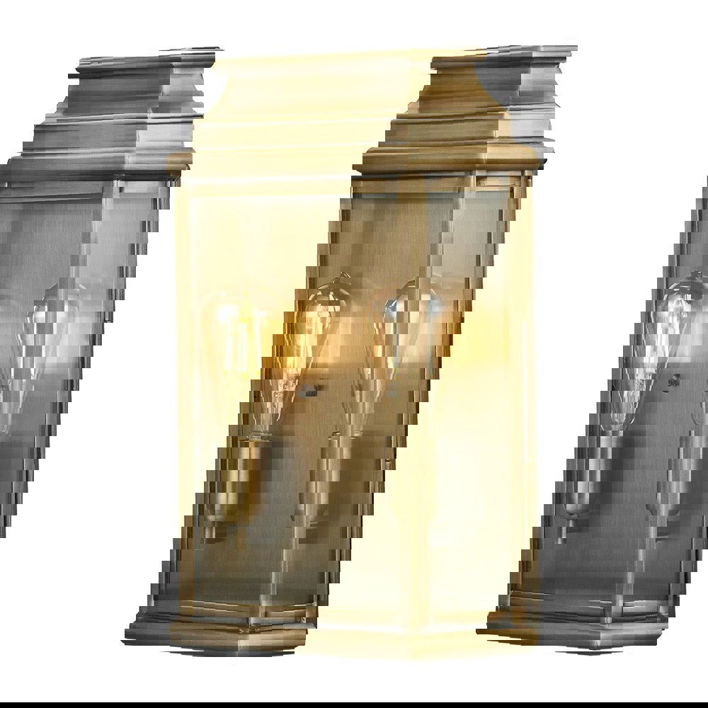 Outdoor IP44 Twin Wall Light Aged Brass LED E27 100W d02505 Loops