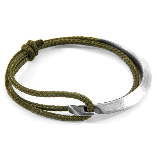 Anchor & Crew Khaki Green Hove Silver and Rope Bracelet