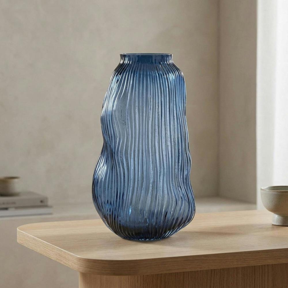 Garden Greatness Blue Ridged Textured Glass Vase