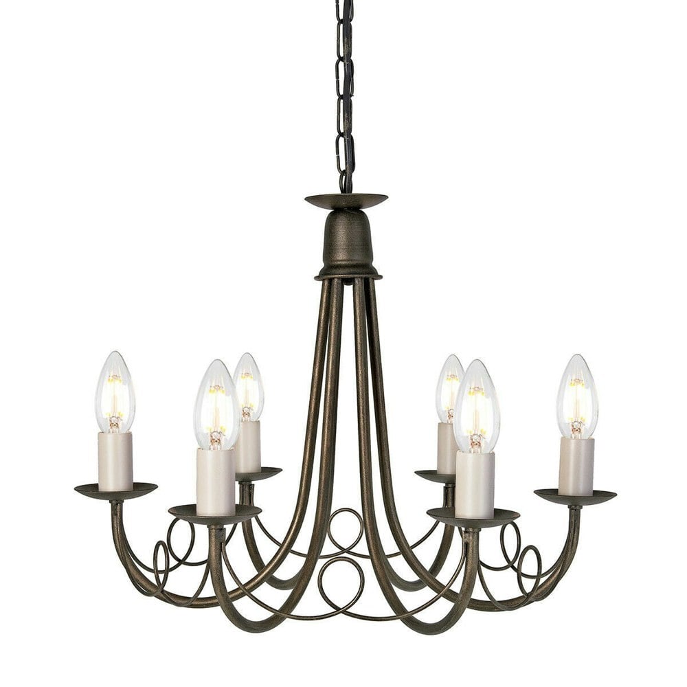 6 Bulb Chandelier Hanging Pendant LIght Ivory Gold LED E14 60W Bulb Loops