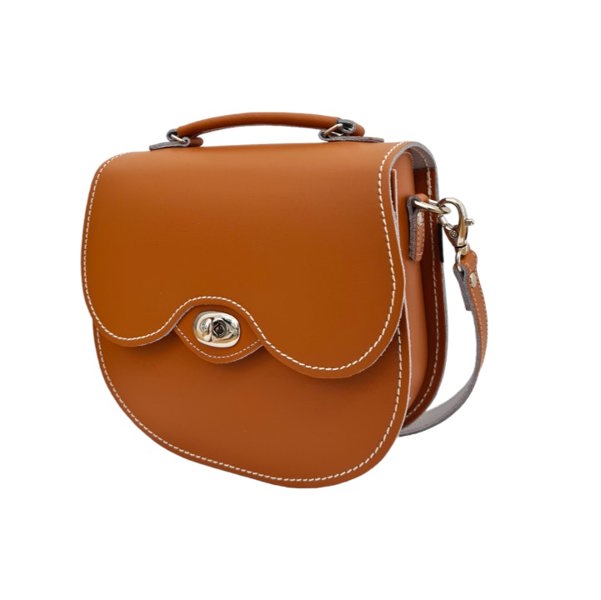 Zatchels Handmade Leather Twist Lock Saddle Bag - Burnt Orange