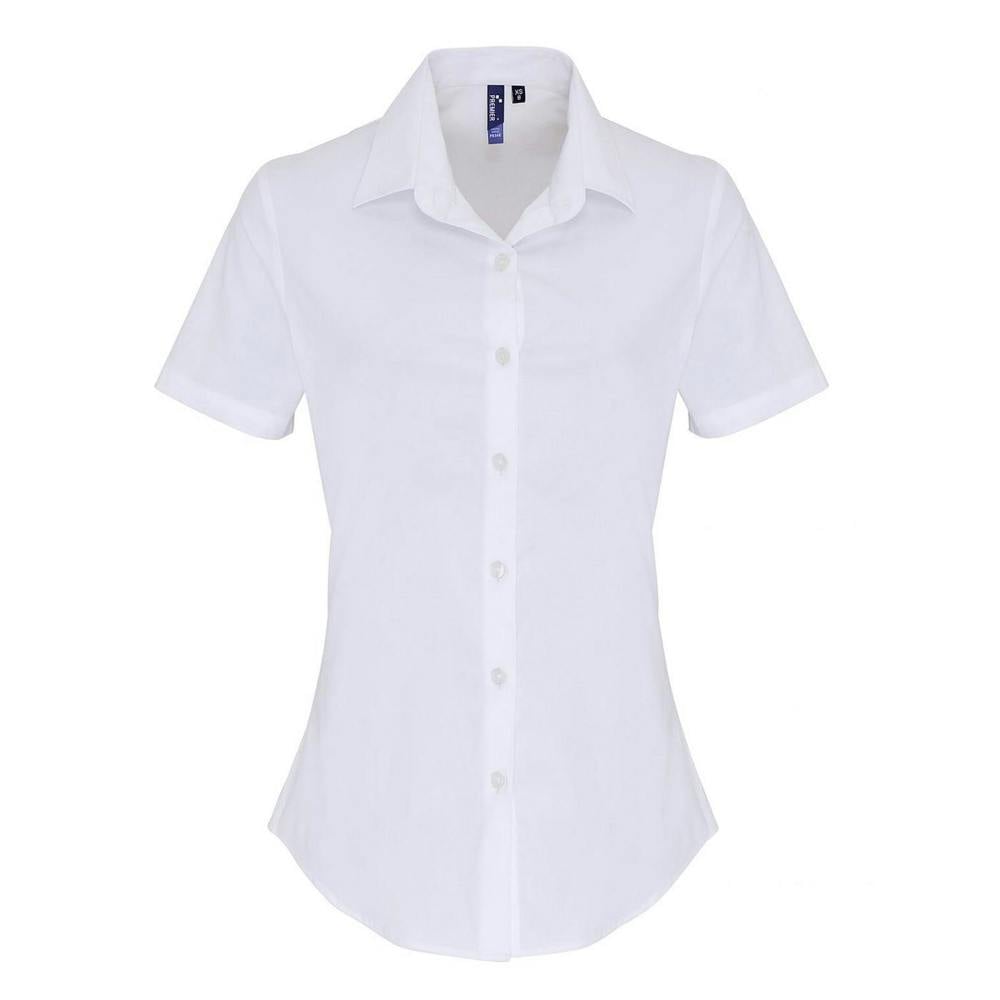 Premier Womens/Ladies Stretch Short-Sleeved Formal Shirt - White - White - 97% Cotton/3% Elastane