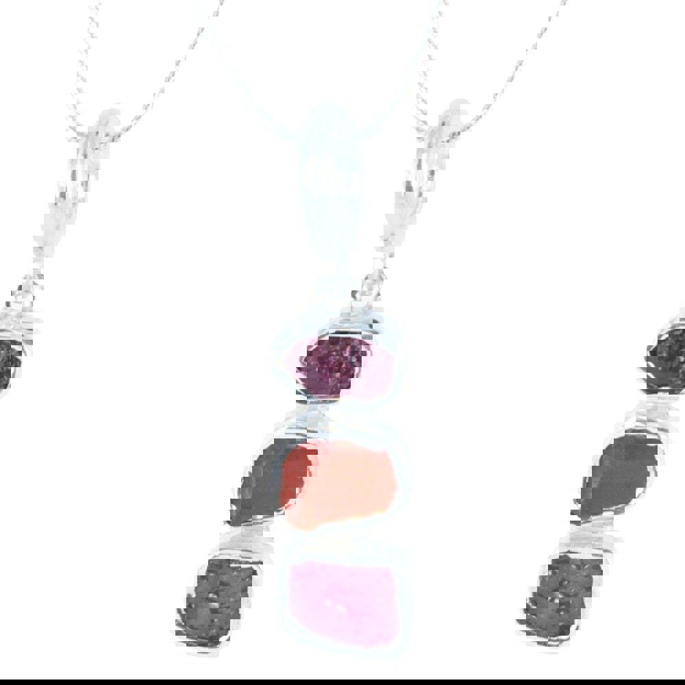 Rough Red Ruby Stone Necklace in Sterling Silver - Reeves & Reeves