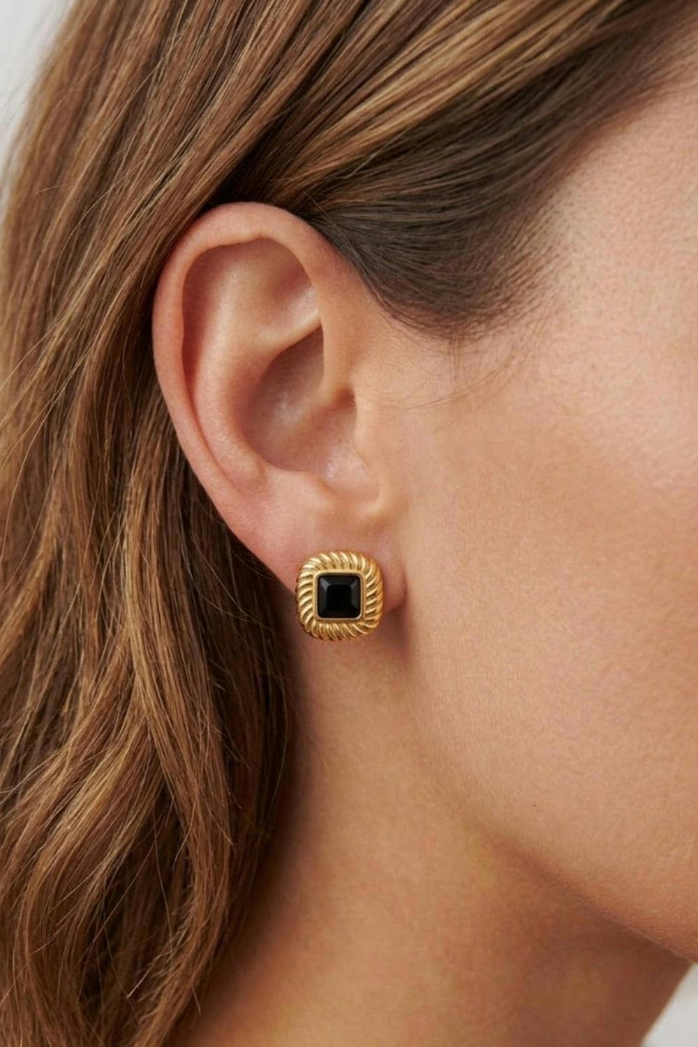 Serla Gold Plated Vintage Black Stud Earrings