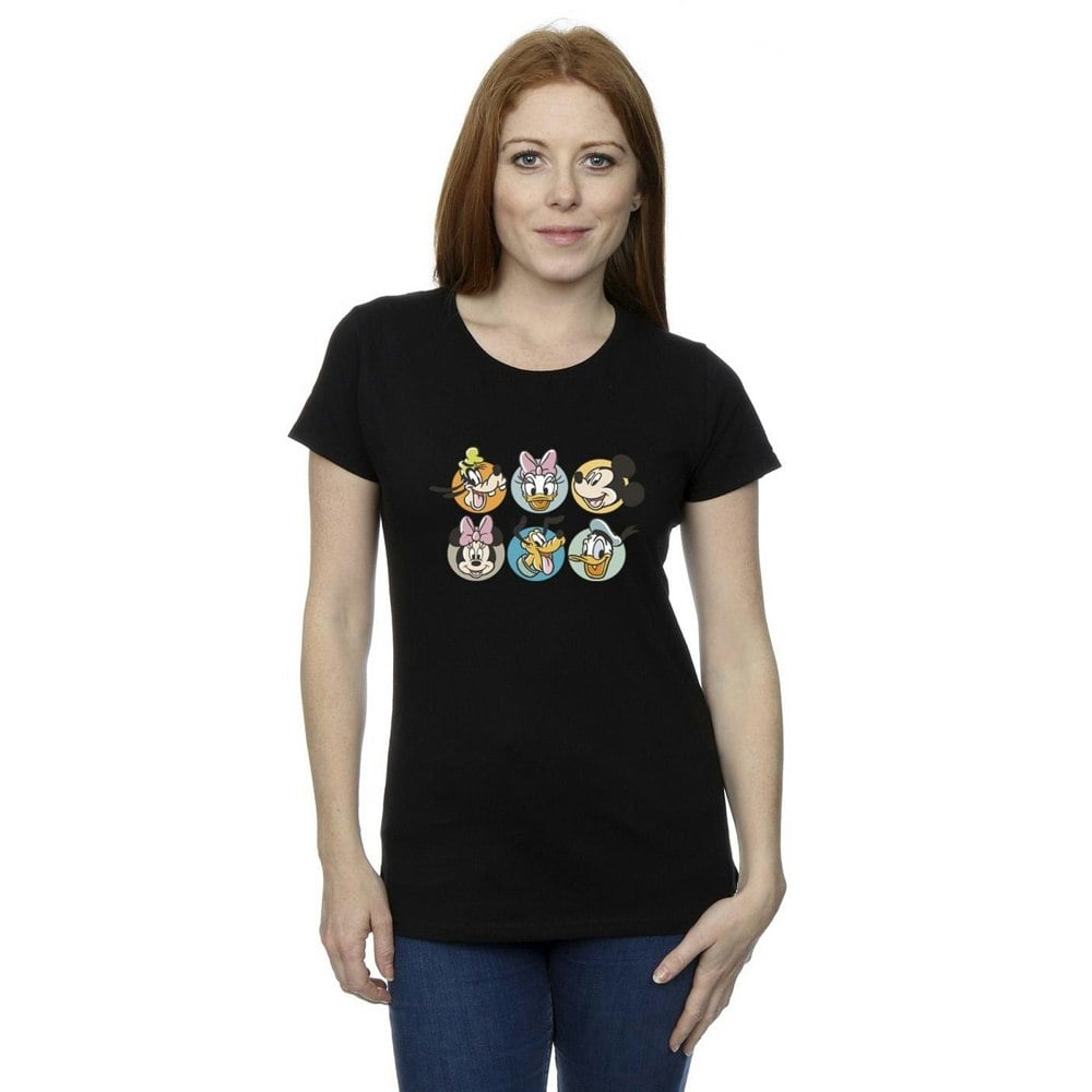 Disney Womens/Ladies Mickey Mouse And Friends Faces Cotton T-Shirt - Black