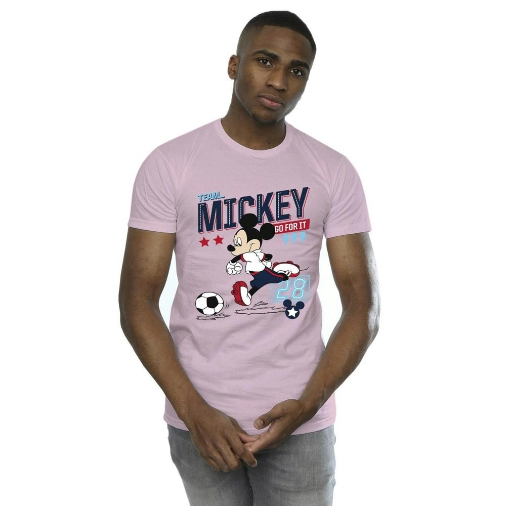 Disney Mens Mickey Mouse Team Mickey Football T-Shirt - Baby Pink