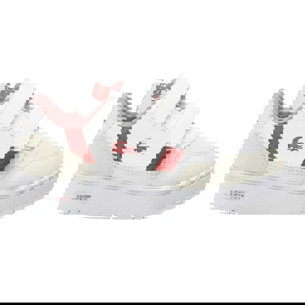 Lacoste Kids T-Clip Synthetic Suede Trainers - White/Pink