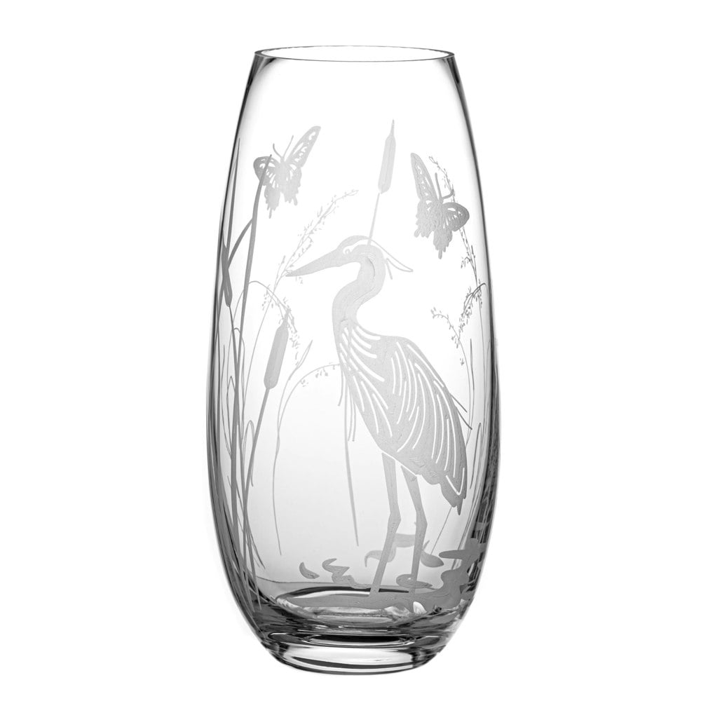 Diamante Heron in the Reeds Barrel Vase - 25cm