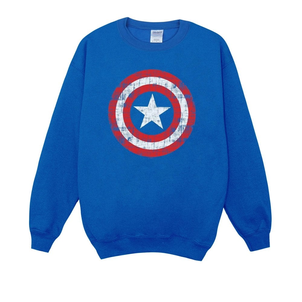 Marvel Boys Avengers Captain America Scratched Shield Sweatshirt - Royal Blue