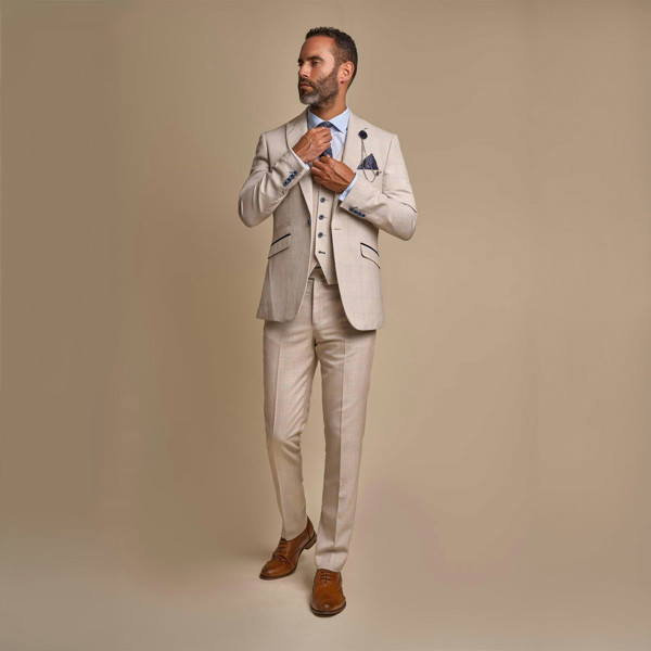 Caridi Beige Long Check Three Piece Suit