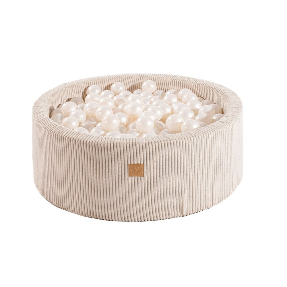 MeowBaby® Aesthetic Baby Foam Round Ecru Ball Pit 90x30cm with 200 White Pearl Balls - Happy Linen Company