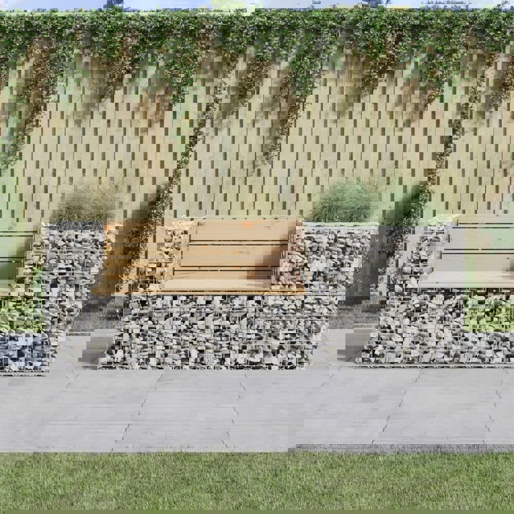 Berkfield Garden Bench with Gabion Basket Solid Wood Pine