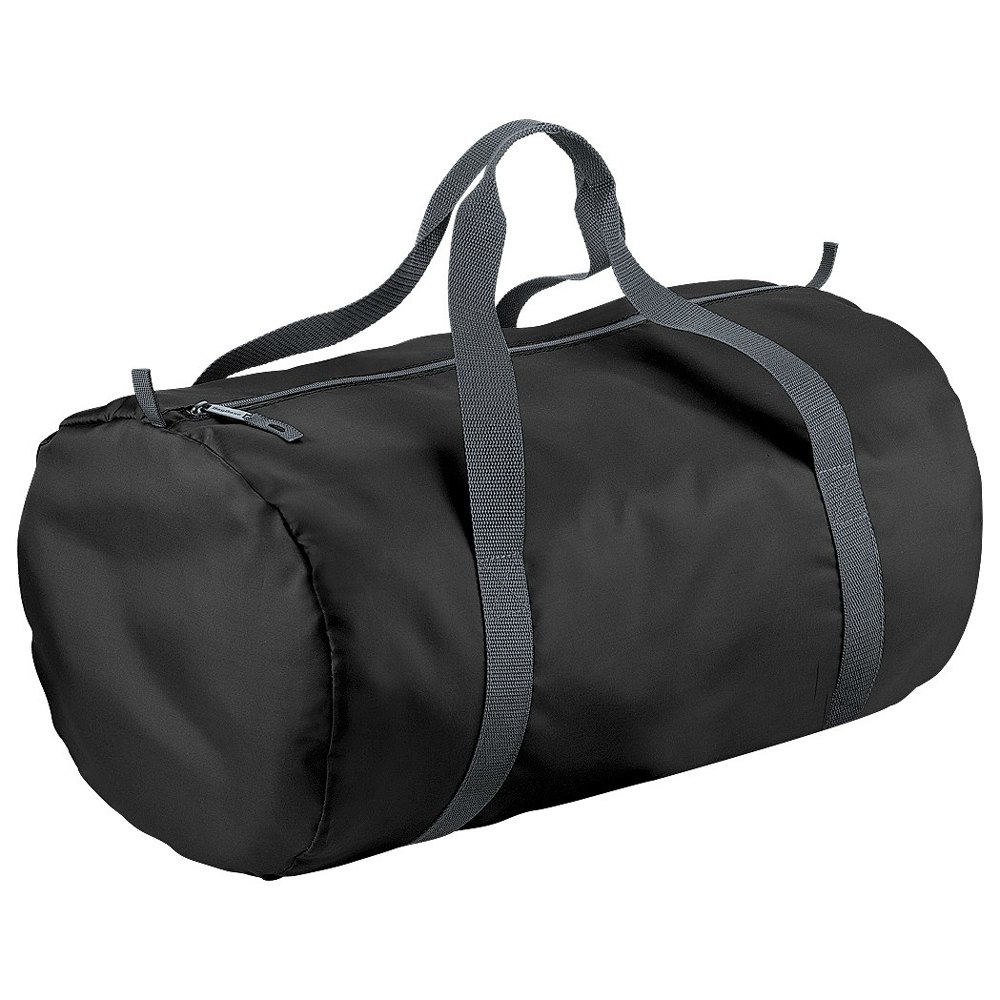 BagBase Packaway Barrel Bag / Duffle Water Resistant Travel Bag (32 Litres) (Pack of 2) - Black