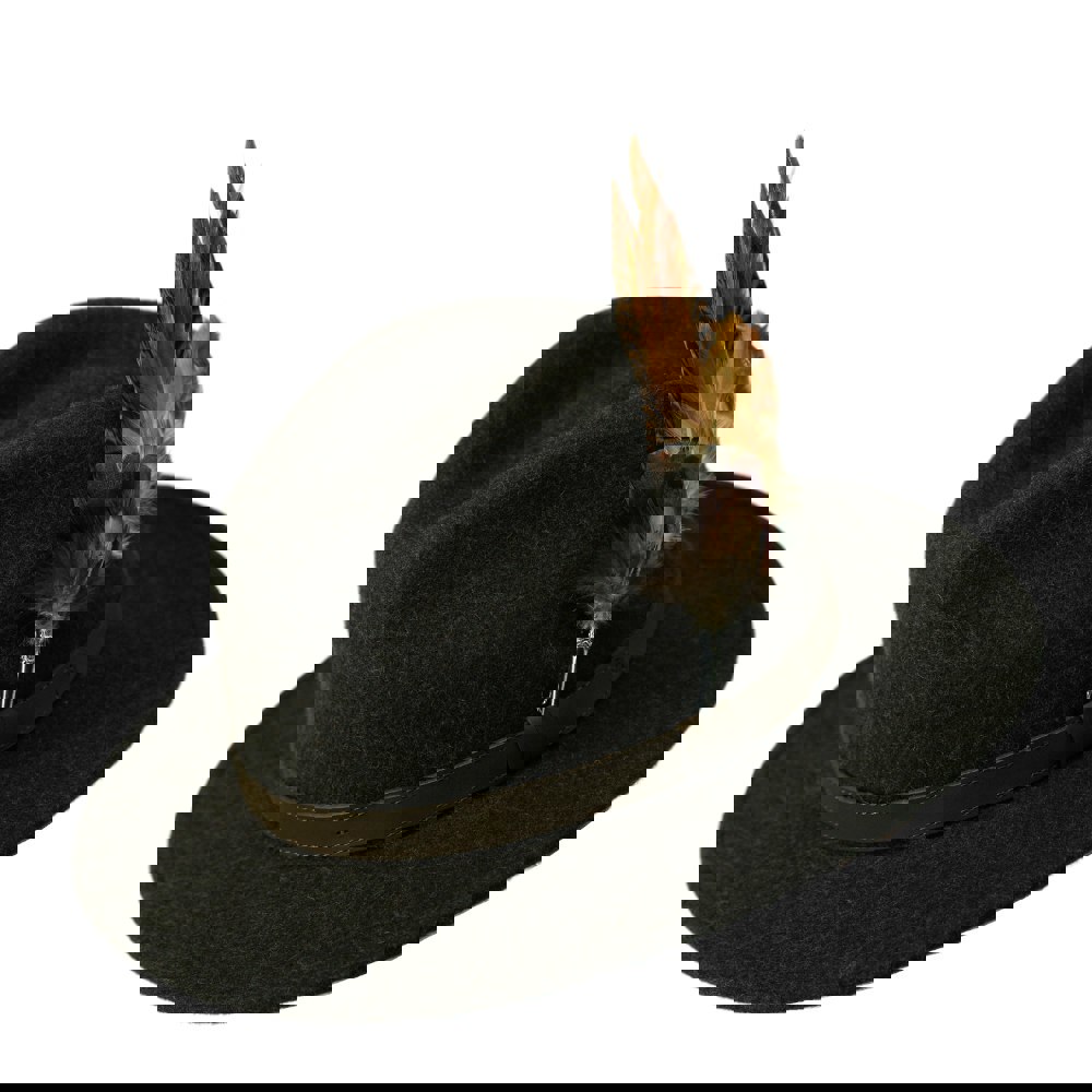 Gamble & Gunn Settler Fedora - Dark Brown With Feather 2