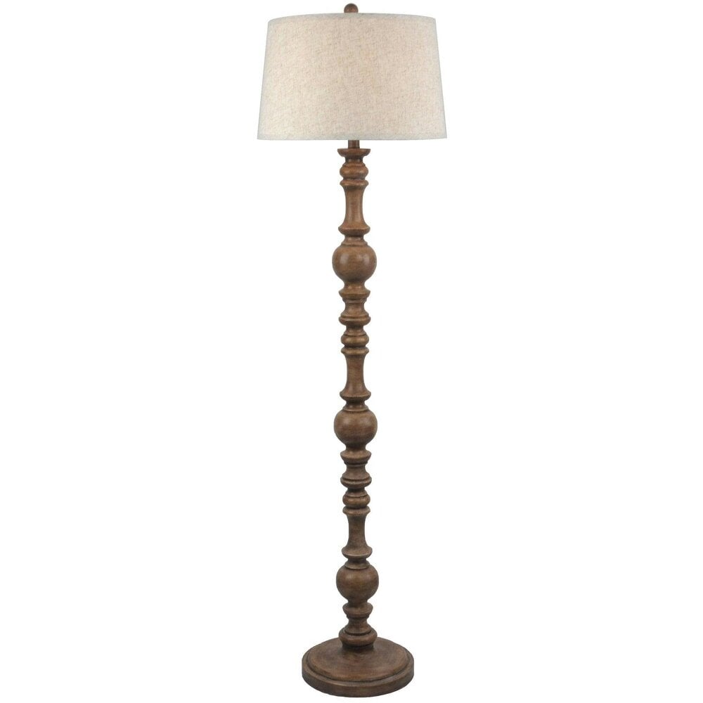 Wyld Haus Perouges Slim Wooden Pillar Floor Lamp With Edged Linen Shade