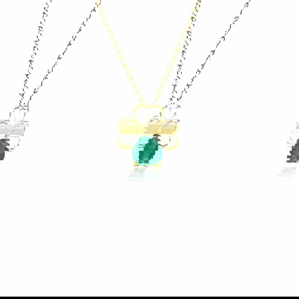 135P2126029 Gardenia Emerald Clover Pendant Necklace in 9ct Yellow Gold Front