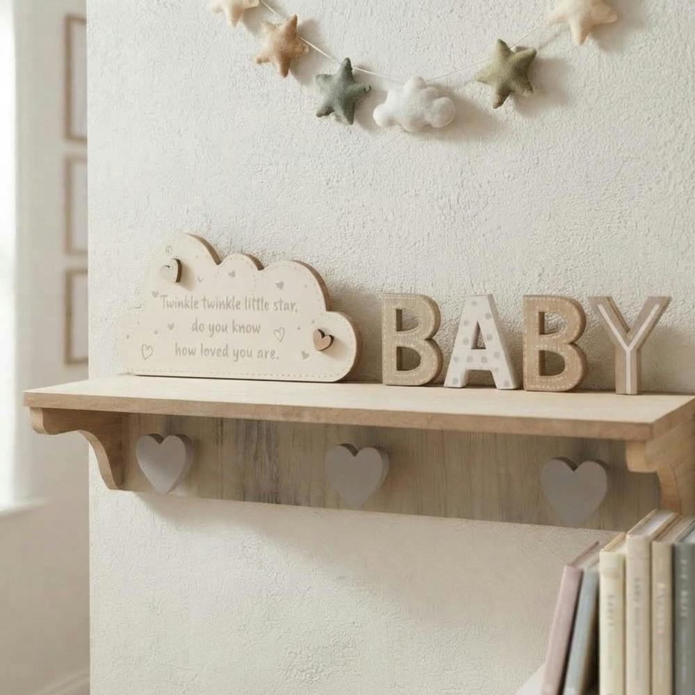 Garden Greatness Neutral Baby Wall Storage Shelf with Hooks