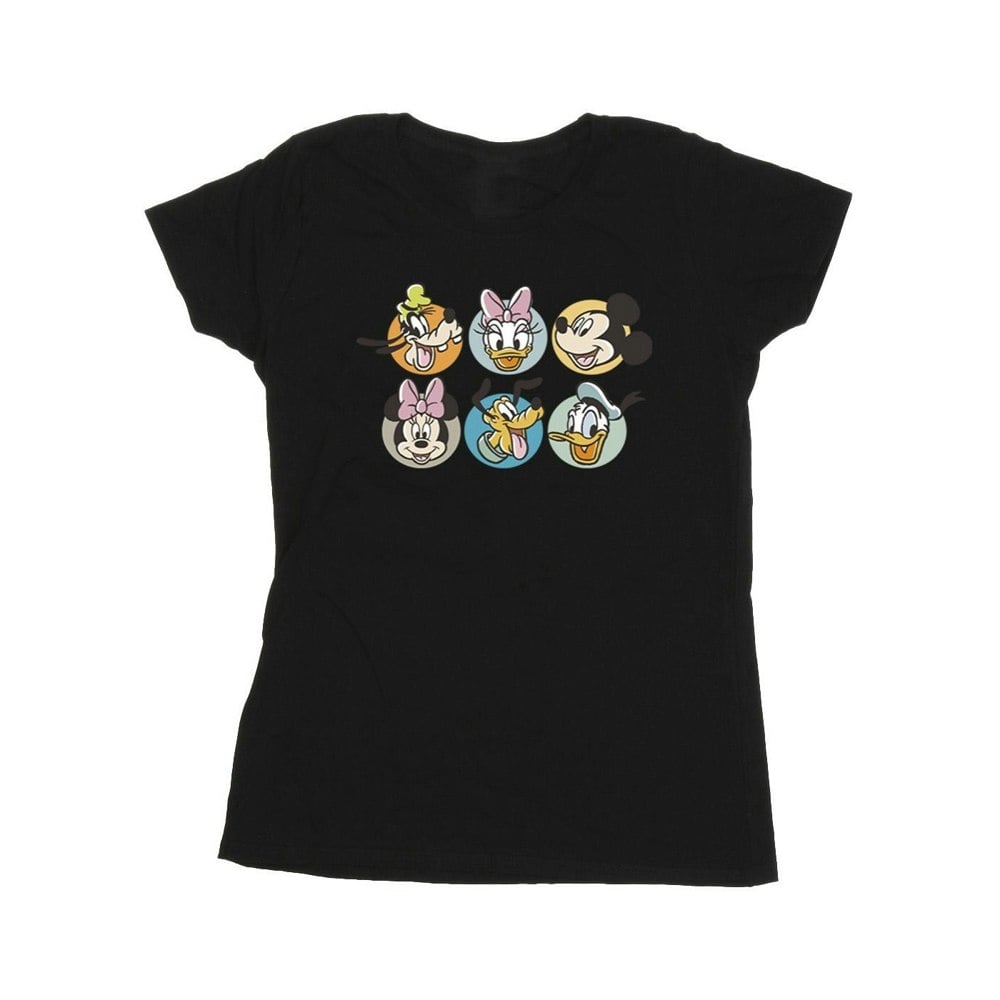 Disney Womens/Ladies Mickey Mouse And Friends Faces Cotton T-Shirt - Black