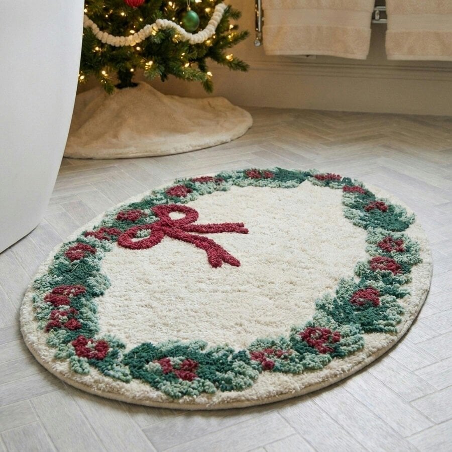 Garden Greatness Festive Wreath Design Bath Mat