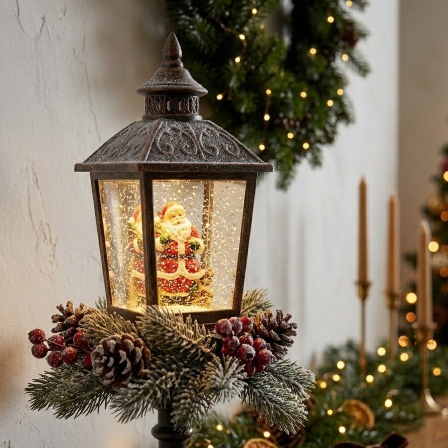 Garden Greatness Classic Santa Lantern Lamp Post Spinner