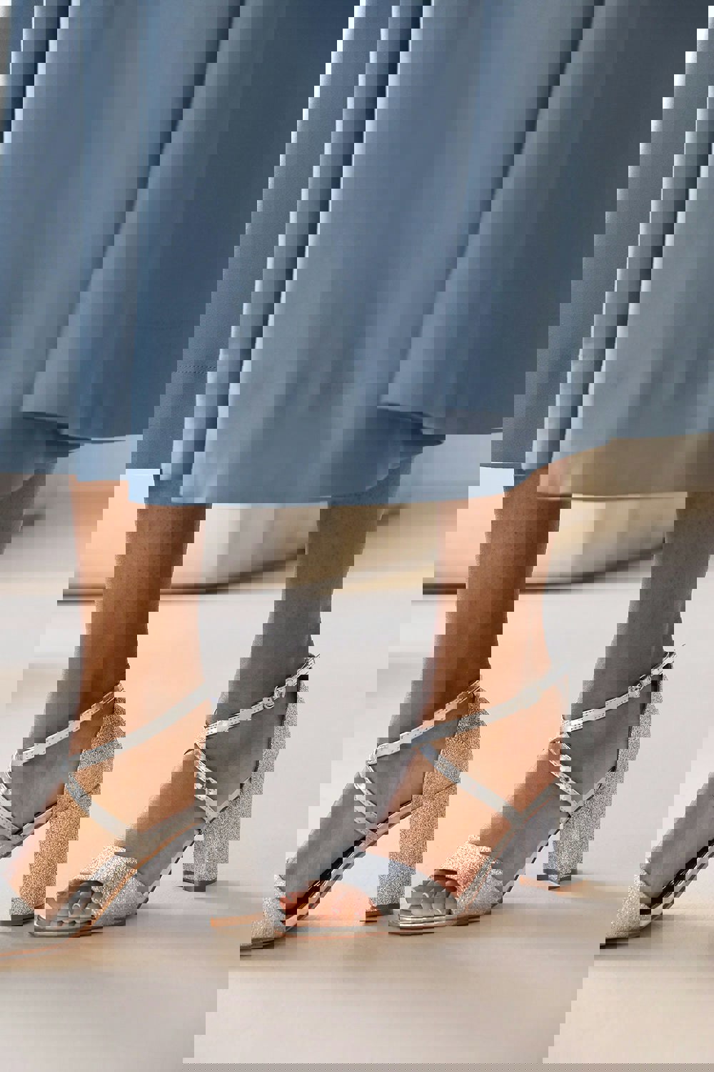 Where's That From Anomie Mid High Block Heel Sandals With Cross Over Ankle Strap in Silver