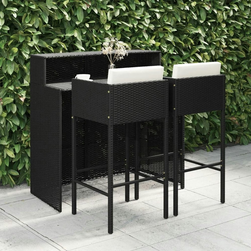 Berkfield 3 Piece Garden Bar Set with Cushions Poly Rattan Black