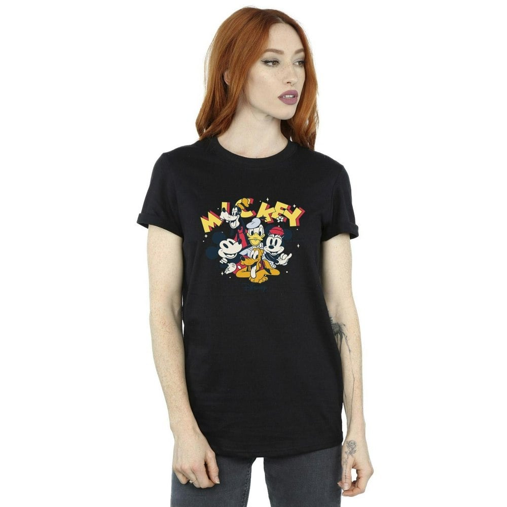 Disney Womens/Ladies Mickey Mouse Group Cotton Boyfriend T-Shirt - Black