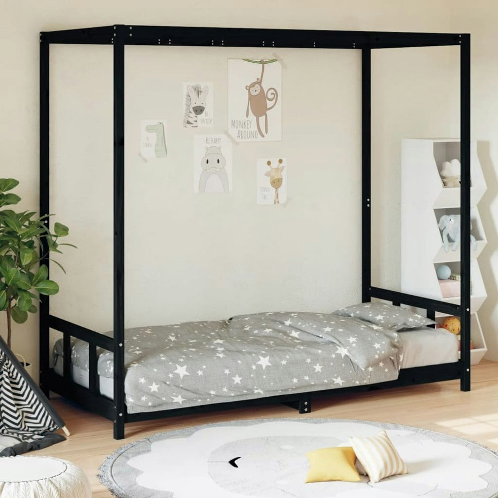 Berkfield Kids Bed Frame Black 90x200 cm Solid Wood Pine