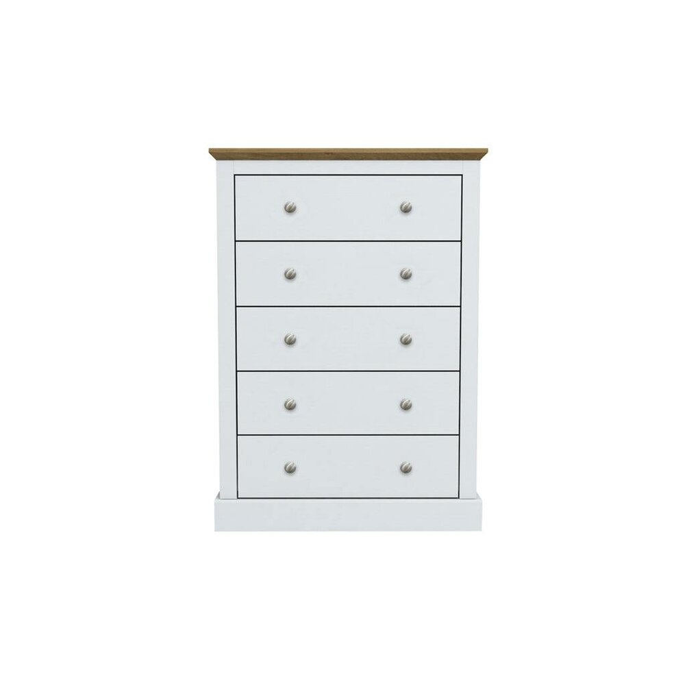 Wyld Haus Ardee White and Natural Oak Wooden 5 Drawer Storage Chest