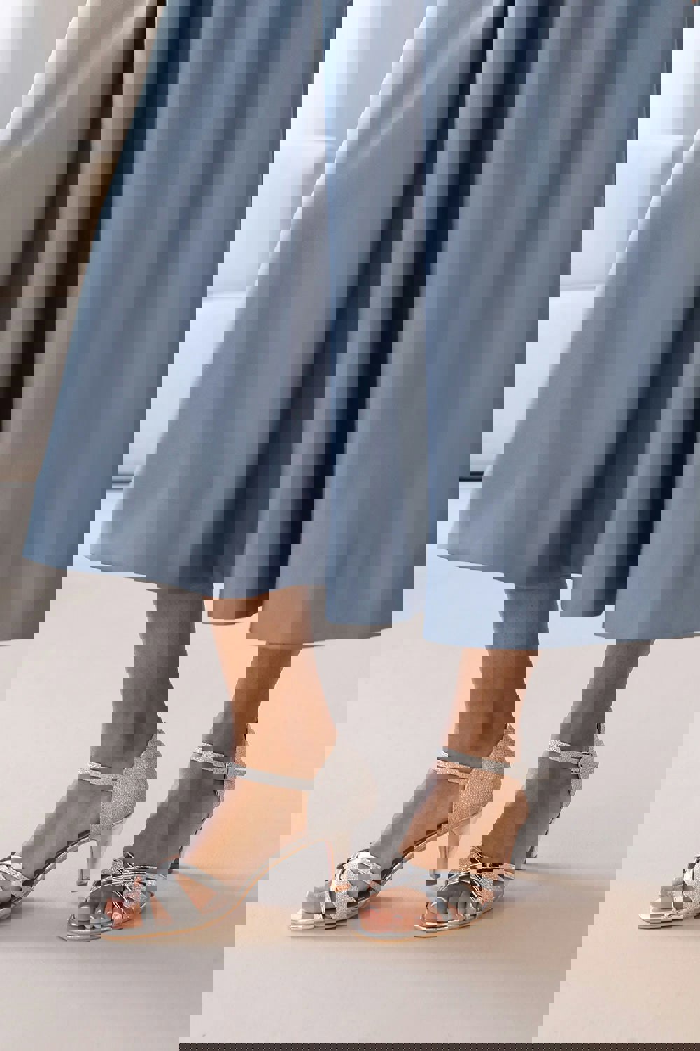 Where's That From Raelynn Mid High Heel With Buckle Ankle Strap in Silver Glitter
