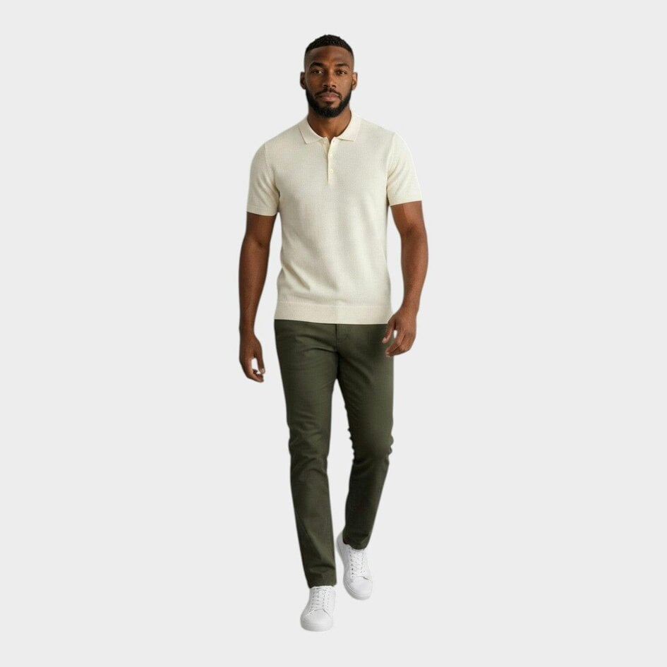 Orlebar Brown Silk Waffle Knit Polo Shirt Ivory