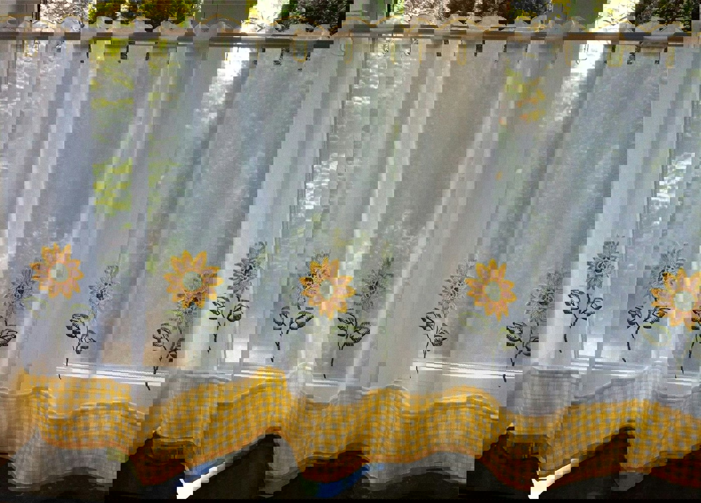 Alan Symonds Sunflower Floral Checked Kitchen Voile Curtain Café Panels
